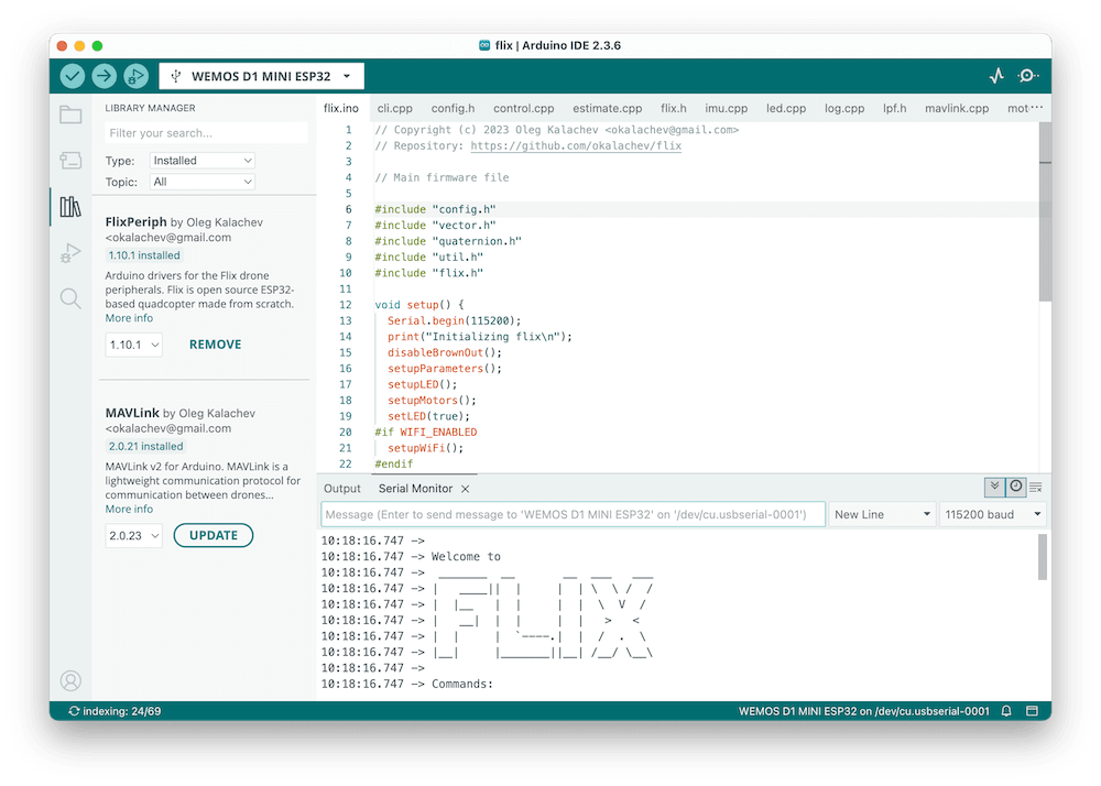 Flix firmware open in Arduino IDE